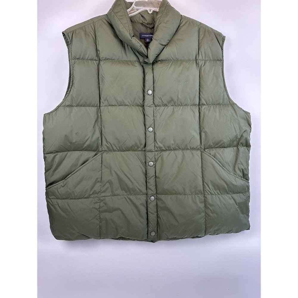 Lands End Vest Men XXL (50-52)Green Goosedown Puffer Quilted Snap Hiking Camping